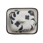 HAND PAINTED STONEWARE BUTTER DISH WITH FLORAL DESIGN