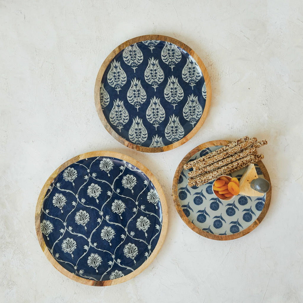 ENAMELED MANGO WOOD TRAYS