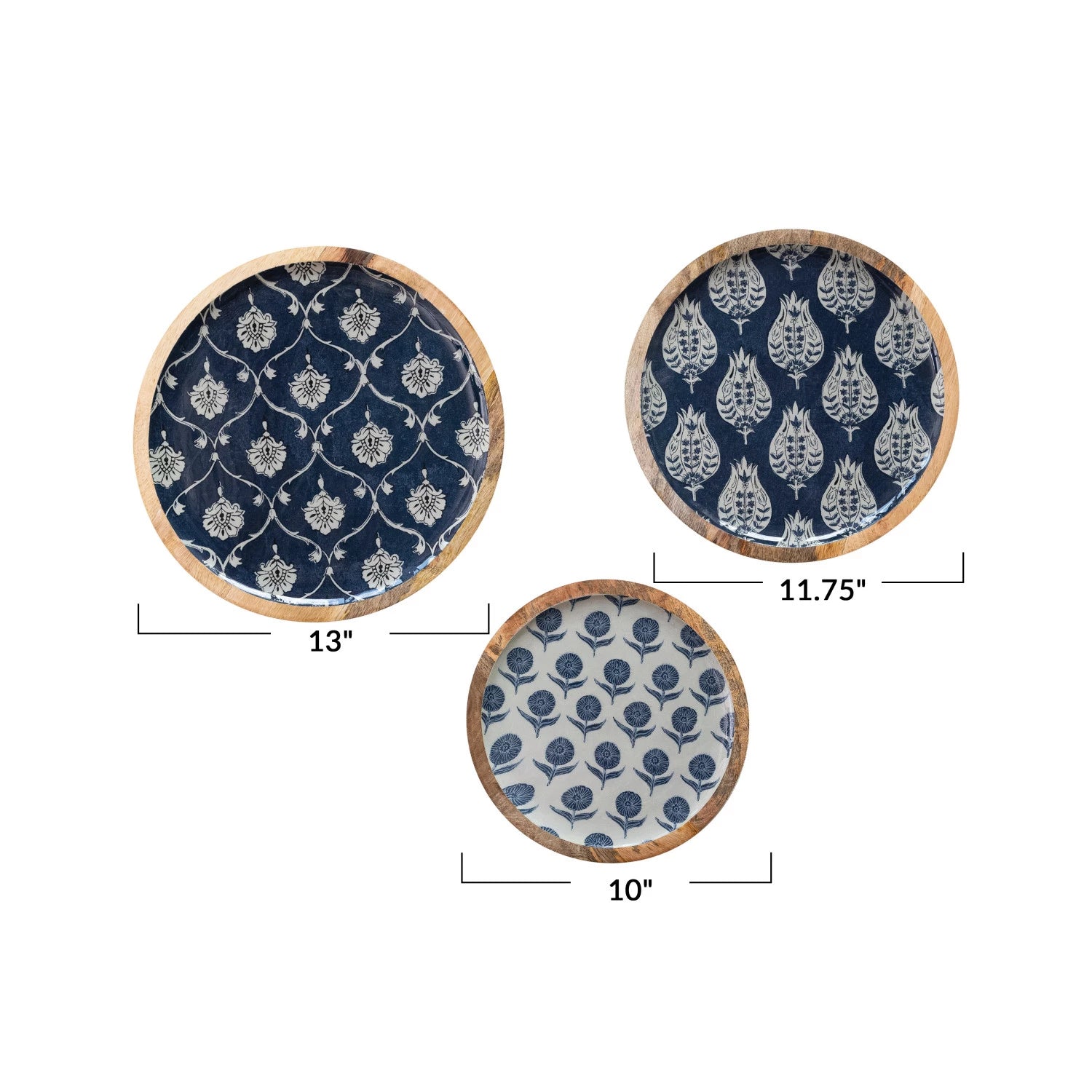 ENAMELED MANGO WOOD TRAYS