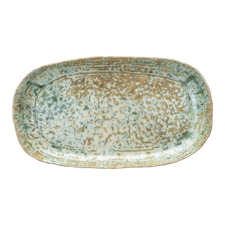 GREEN STONEWARE PLATTER