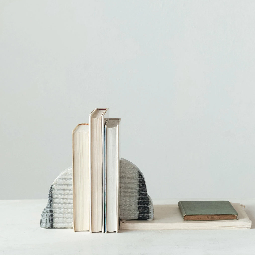 CARVED MARBLE BOOKENDS