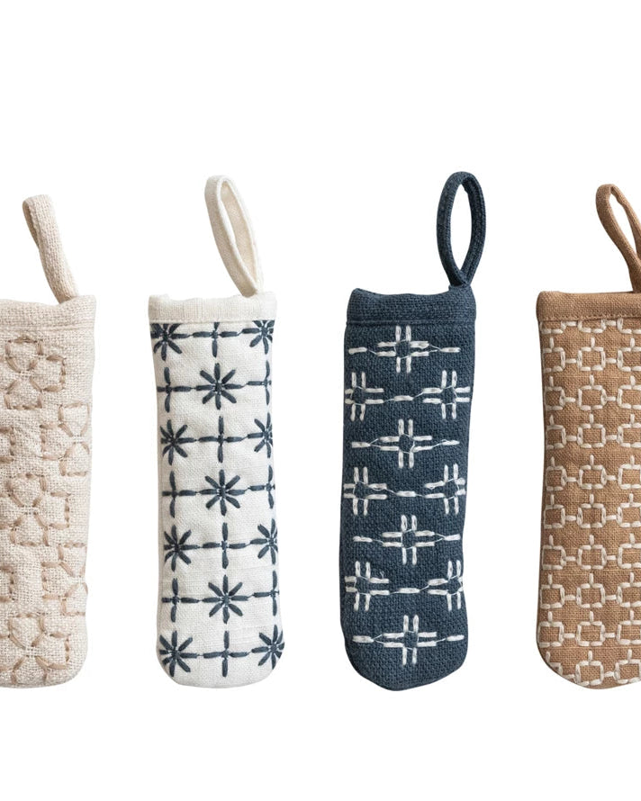 COTTON POT HANDLE COVER W/ EMBROIDERED PATTERN