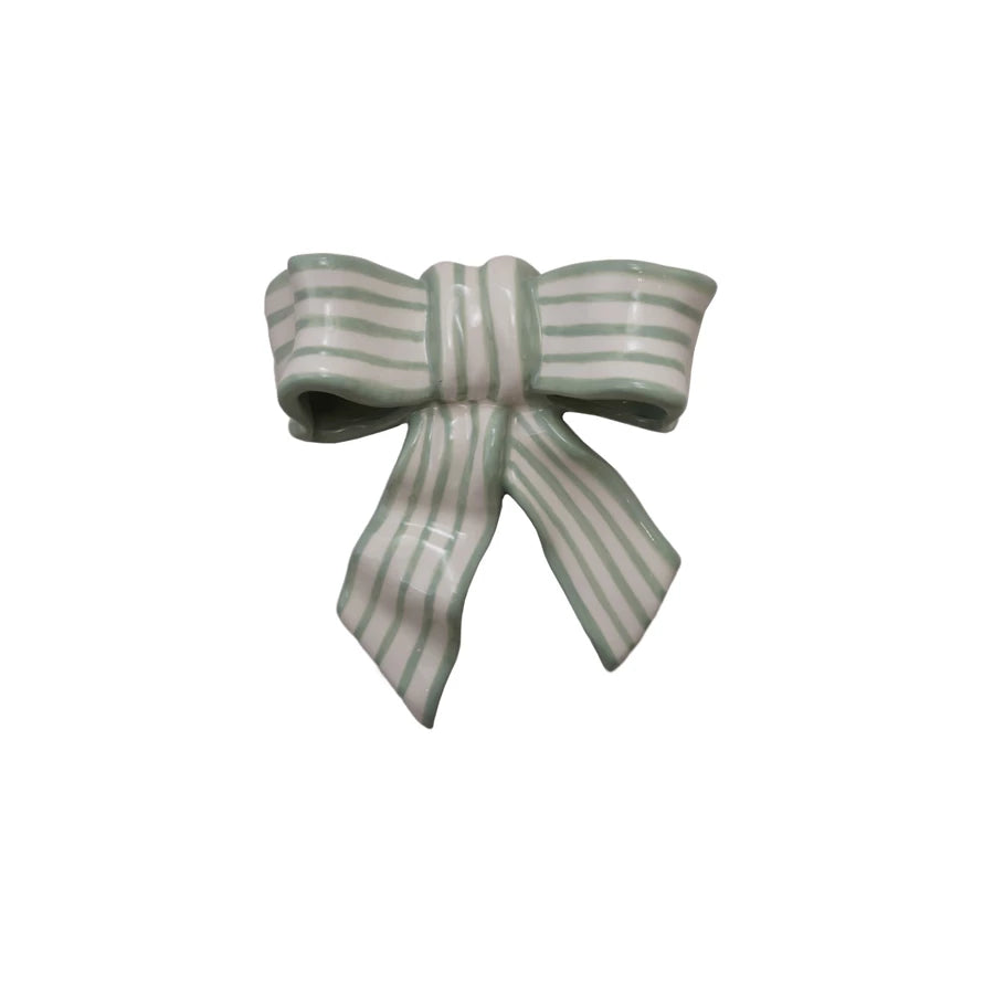 STONEWARE STRIPED BOW DECOR