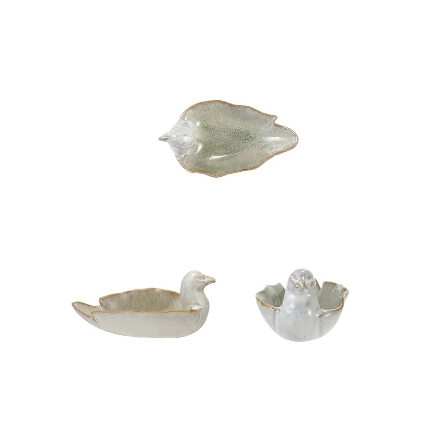 STONEWARE BIRD DISH