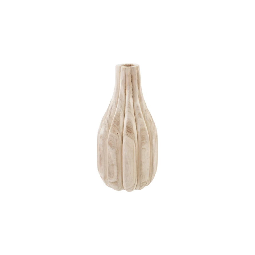 CARVED WOOD VASE SHORT