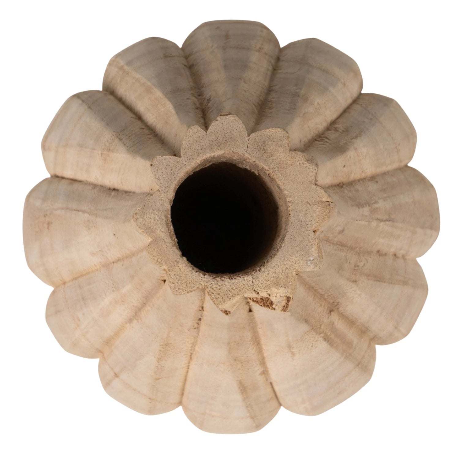 CARVED WOOD VASE SHORT