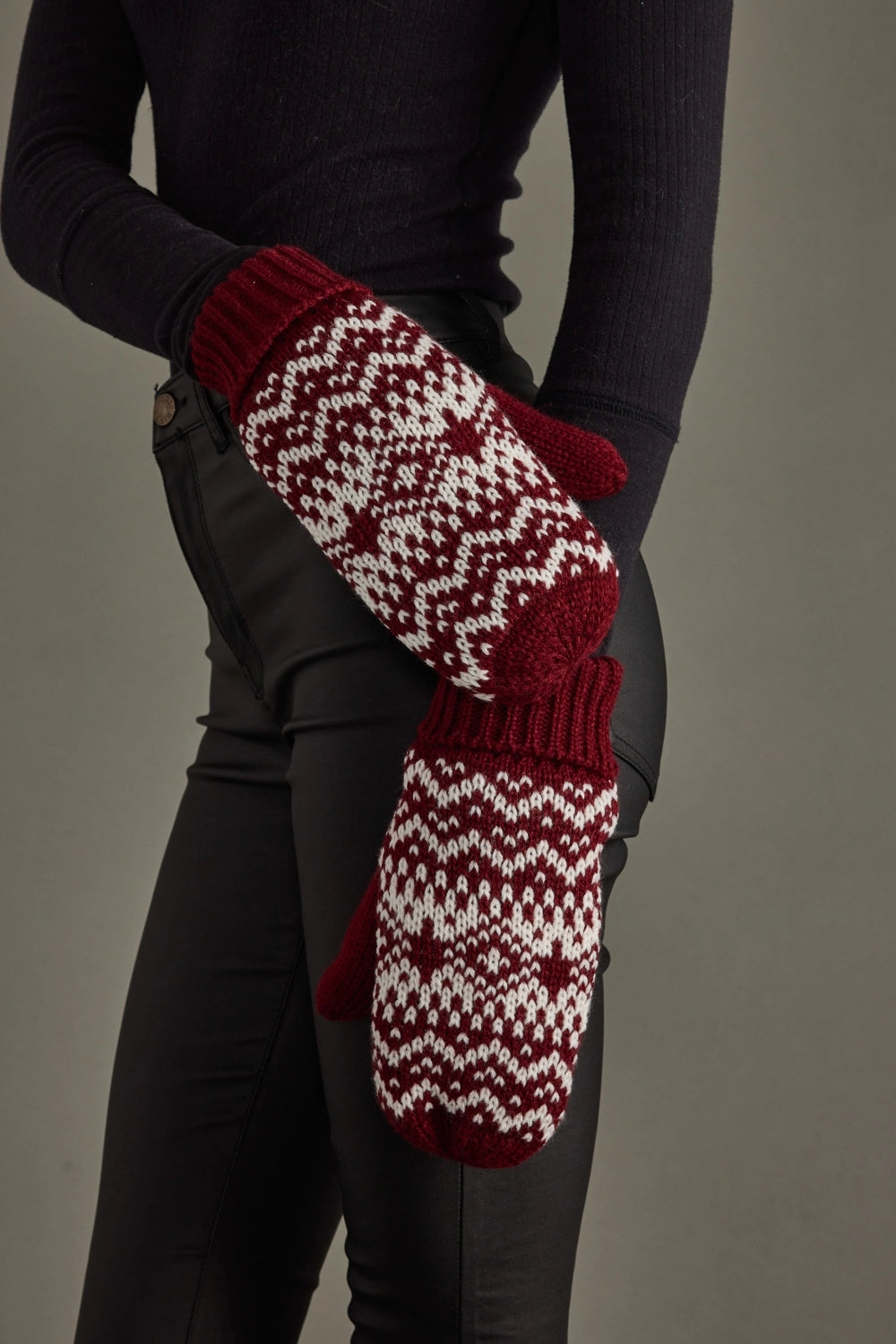 BURGUNDY FAIRISLE MITTENS