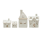 Stoneware Village w/ LED Lights & Gold Electroplating, Set of 4 (Batteries Included)