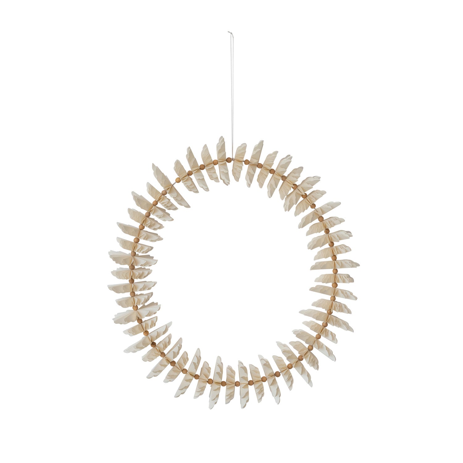 Metal Wreath with Paper Flowers & Mango Wood Beads in Kraft Box