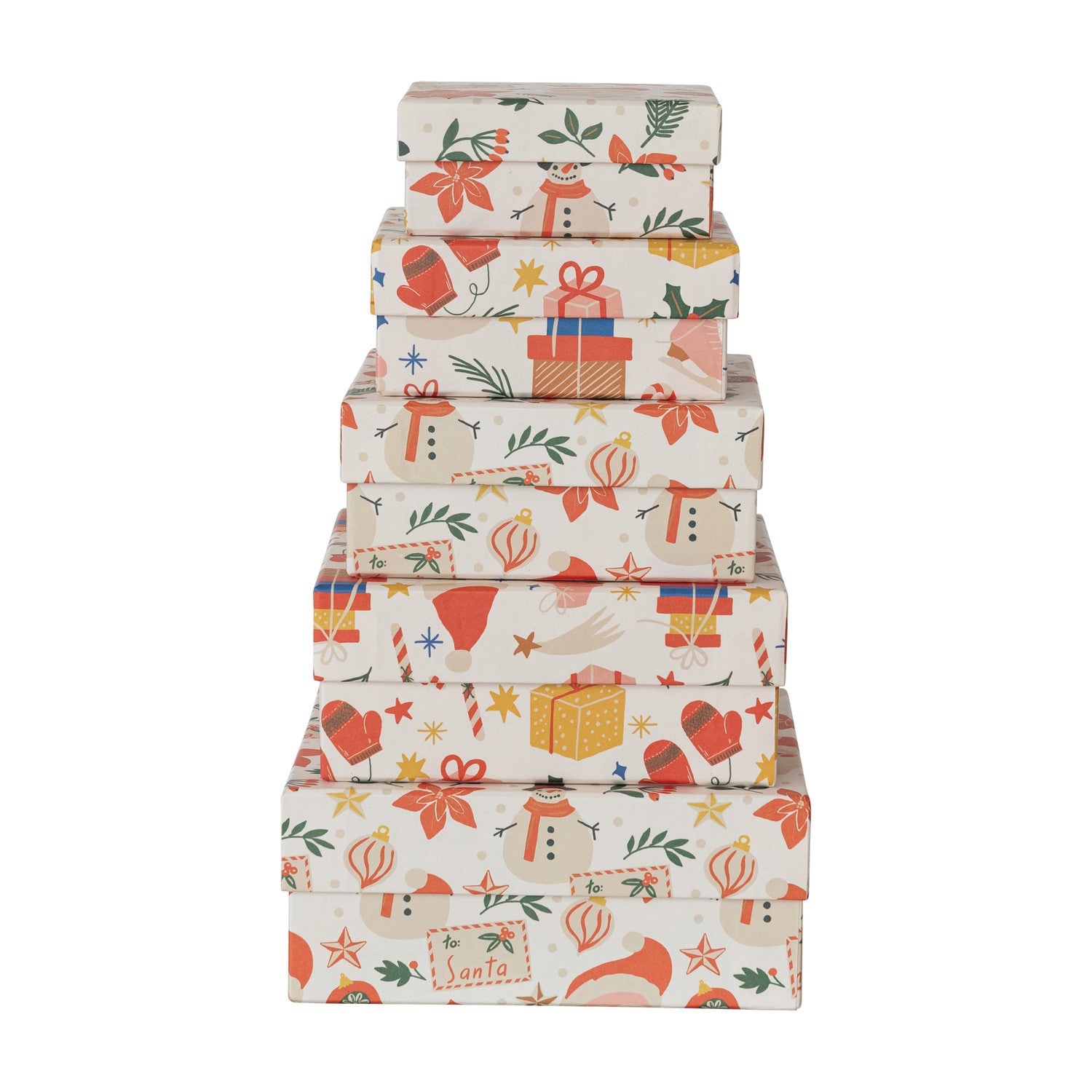 Handmade Recycled Paper Gift Boxes with Holiday Patterns, Set of 5