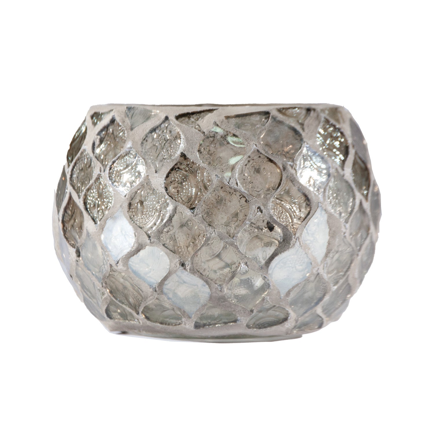 Etched Mercury Glass Mosaic Tealight/Votive Holder, Smoke Color