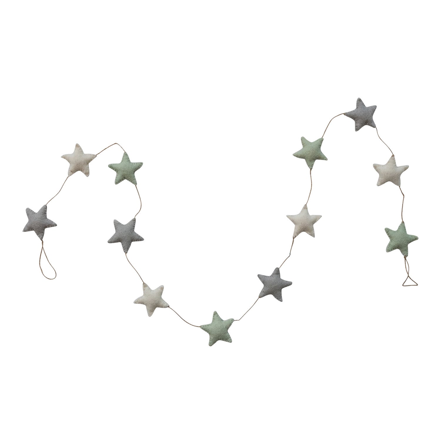72"L x 3"H Handmade Wool Felt Star Garland with Jute Cord