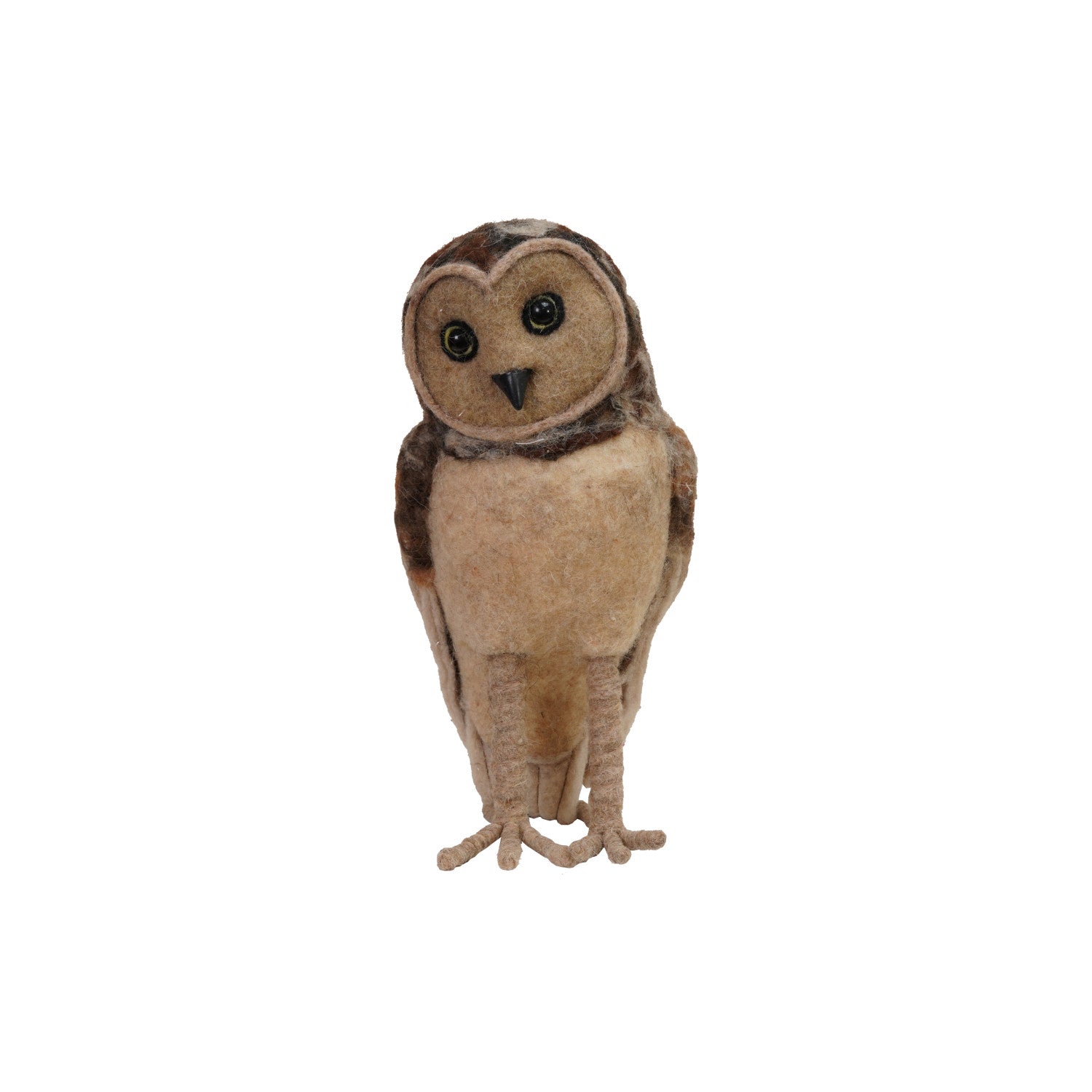 5-3/4"L x 6-1/4"W x 10-1/2"H Handmade Wool Felt Barn Owl, Brown
