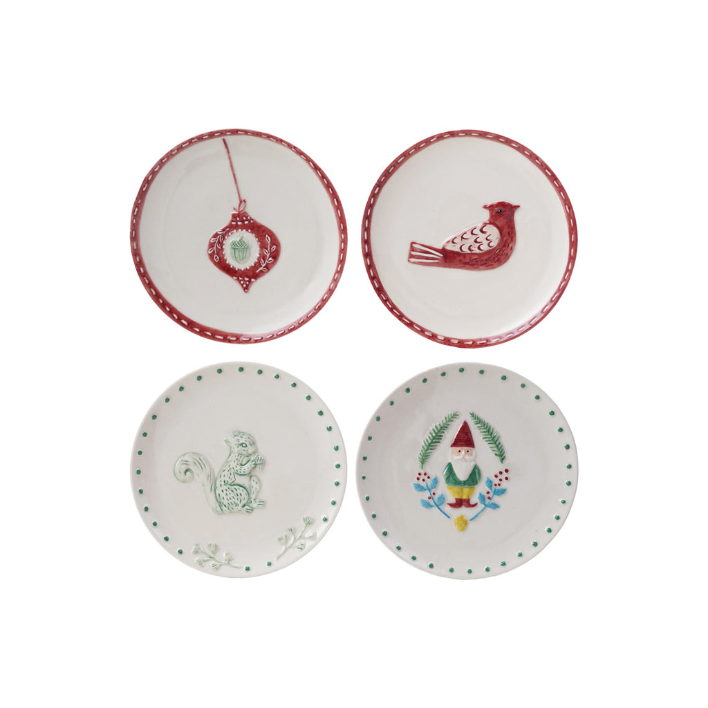 Hand-Painted Embossed Stoneware Plate with Holiday Image, 4 Styles ©