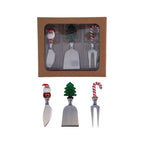 Cheese Knives with Hand-Blown Glass Holiday Icon Handle, Boxed Set of 3