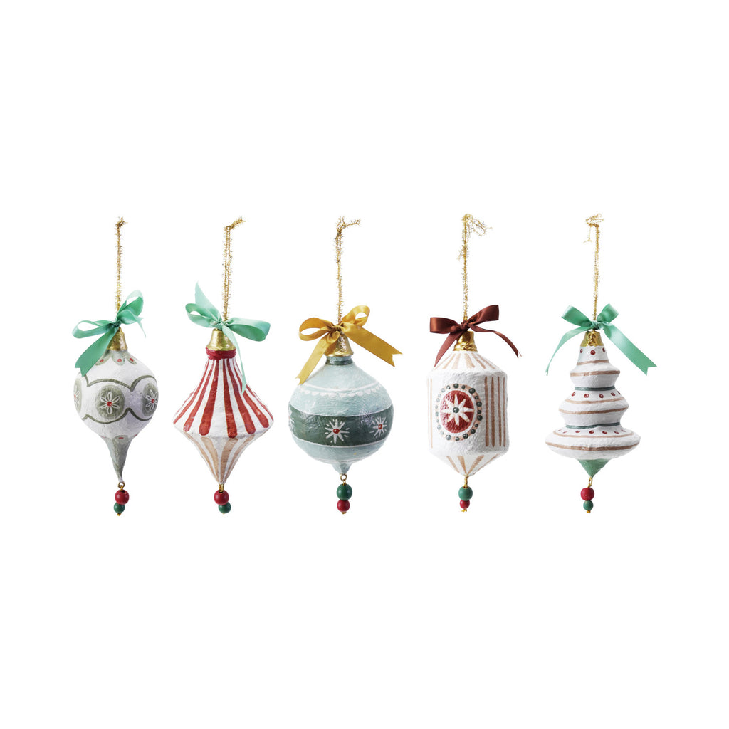 Hand-Painted Paper Mache Ornament with Bow & Design, 5 Styles ©