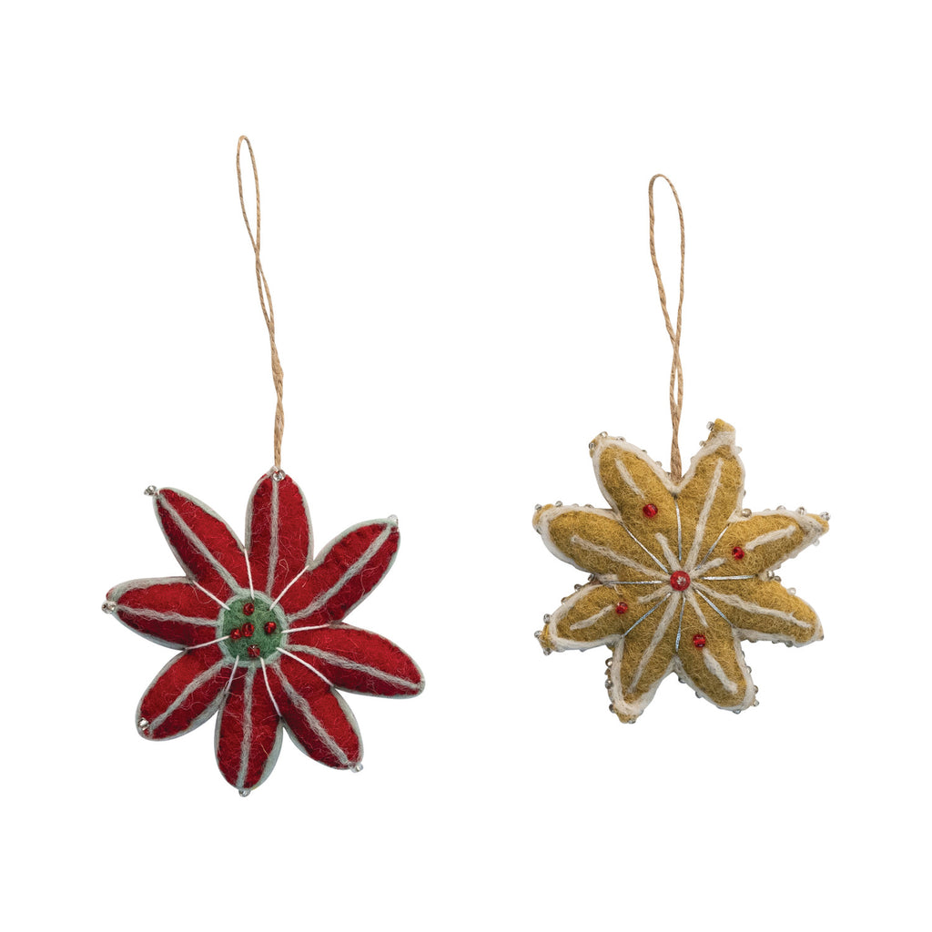 Handmade Wool Felt Flower Ornament with Embroidery, 2 Styles