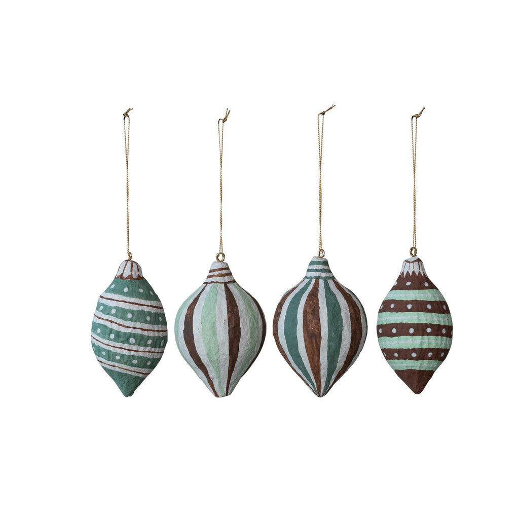 Hand-Painted Paper Mache Ornament with Striped Design, 4 Styles ©