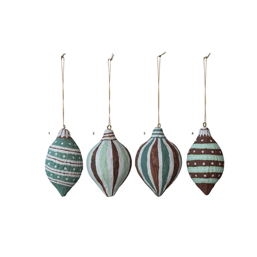 STRIPE HAND-PAINTED PAPER MACHE ORNAMENT